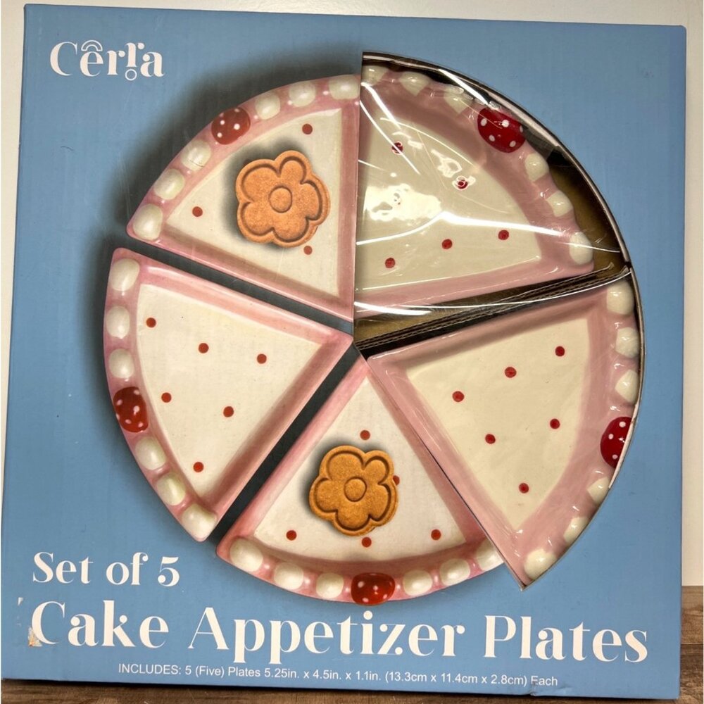 Ceria Ceramic Cake Appetizer Plate Set Pink Polka Dot Triangular Design